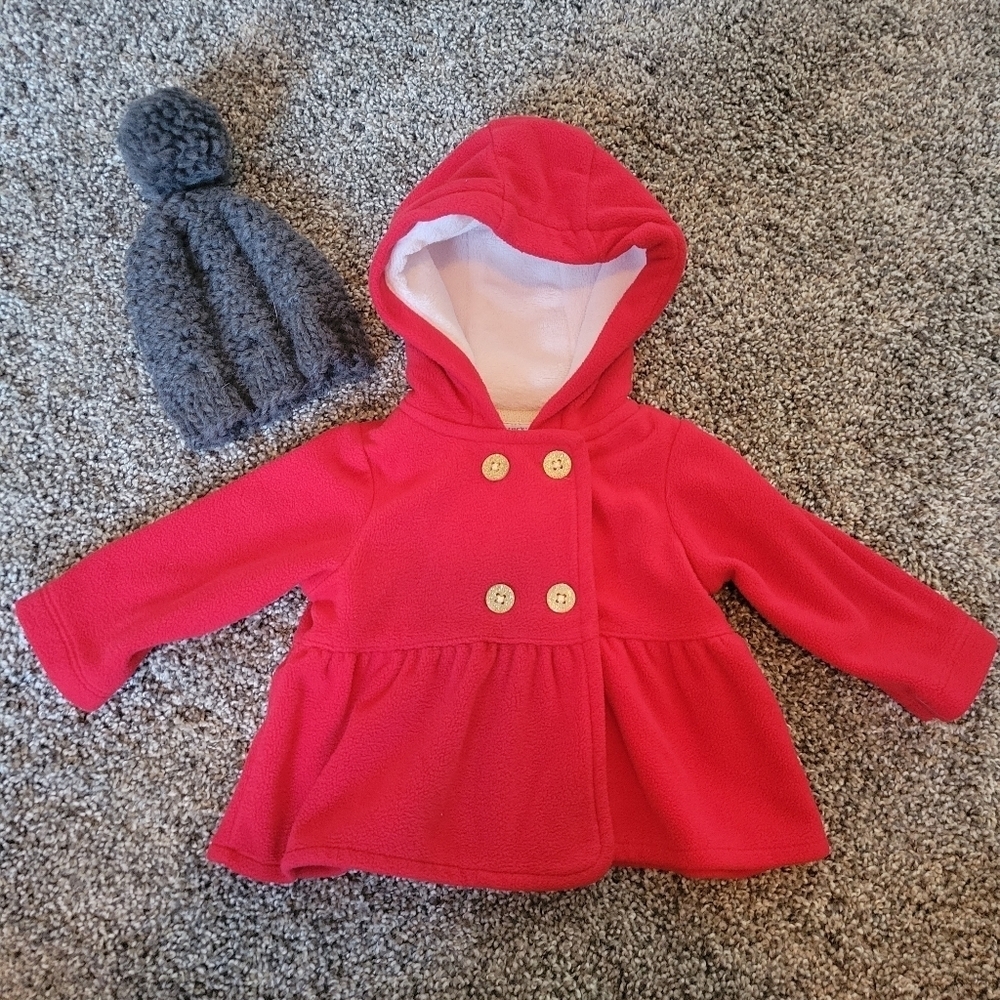 Carter's Baby red winter coat peacoat and hat size 3 months